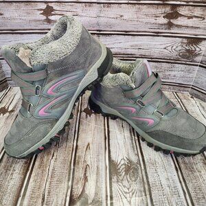 Winter Walking Shoes Women 42 Hiking Faux Fur Lined Hook & Loop Gray Pink